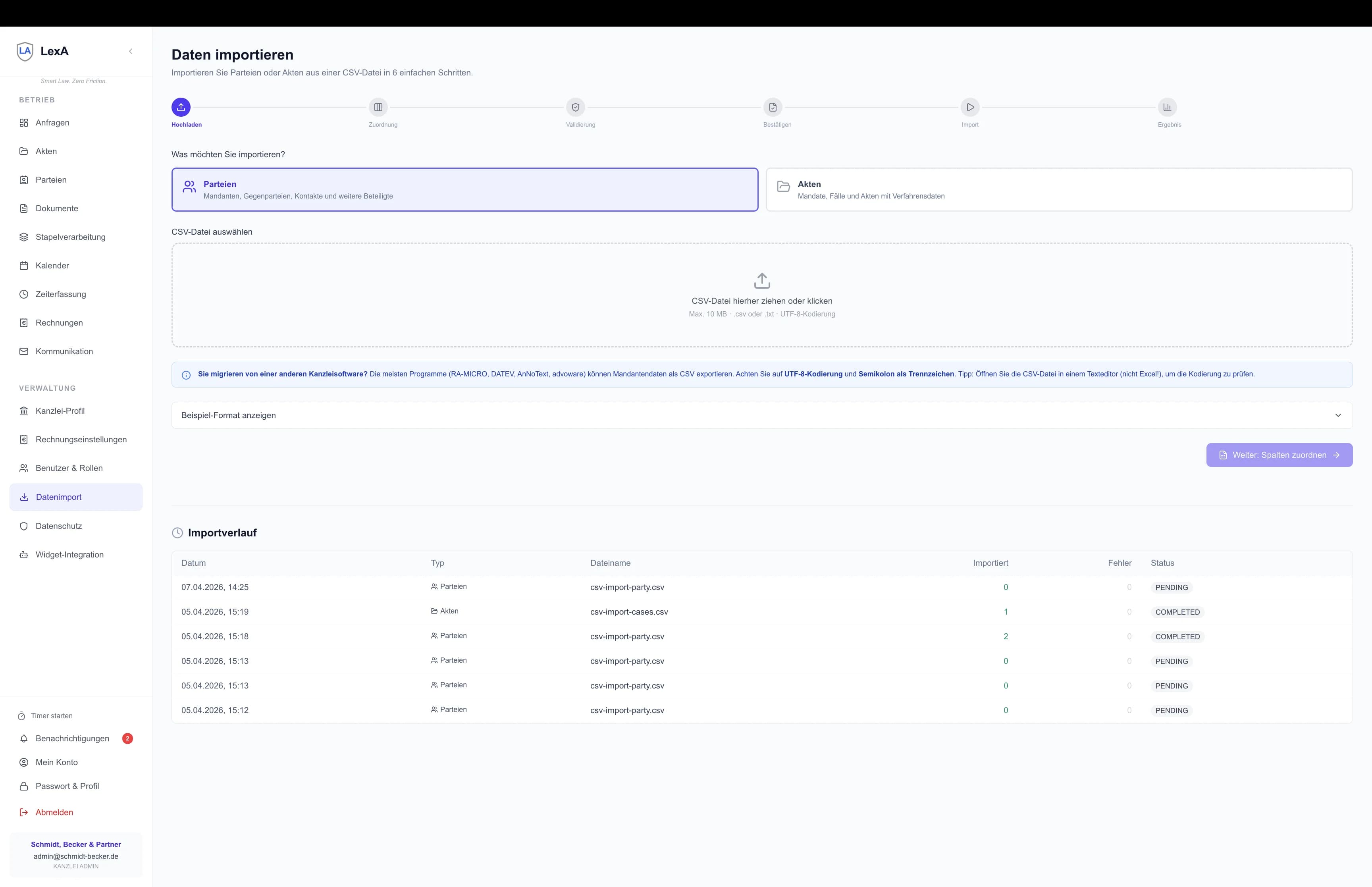 LexA Datenimport-Assistent