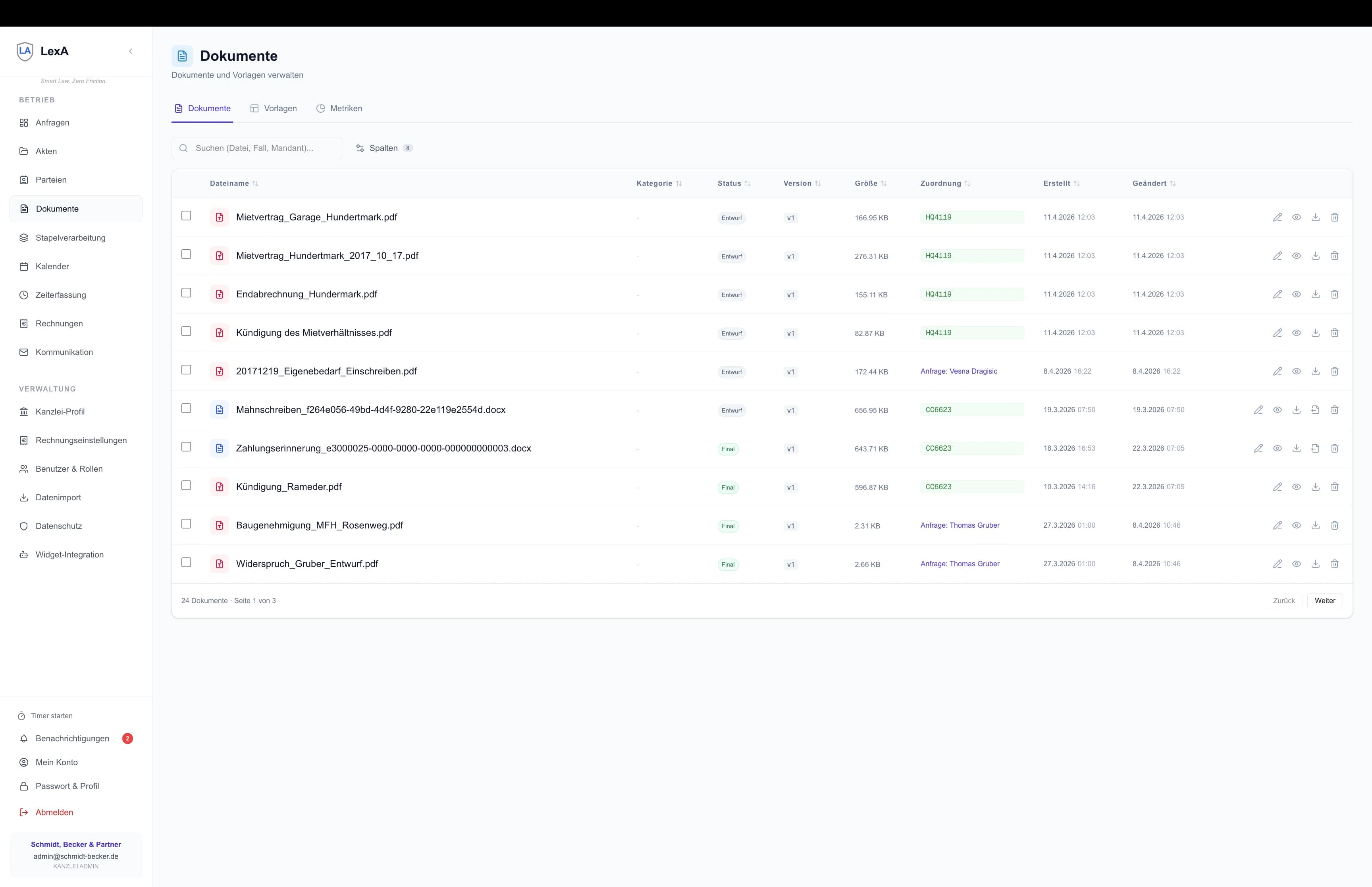 Dokumentenverwaltung mit Status und Kategorien