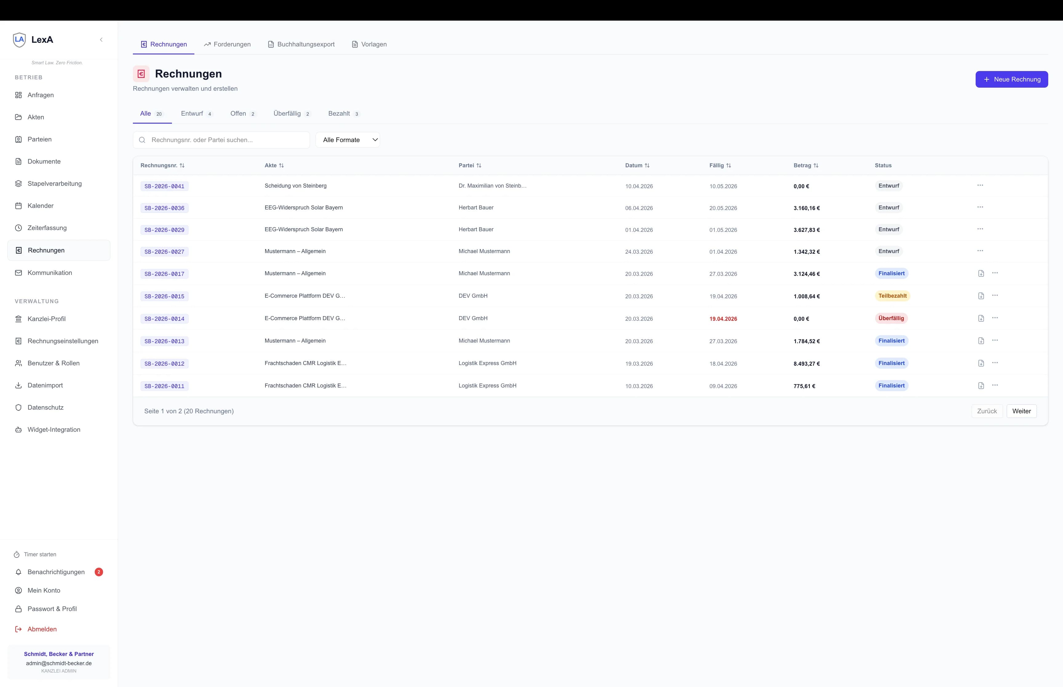 Rechnungsübersicht mit Status